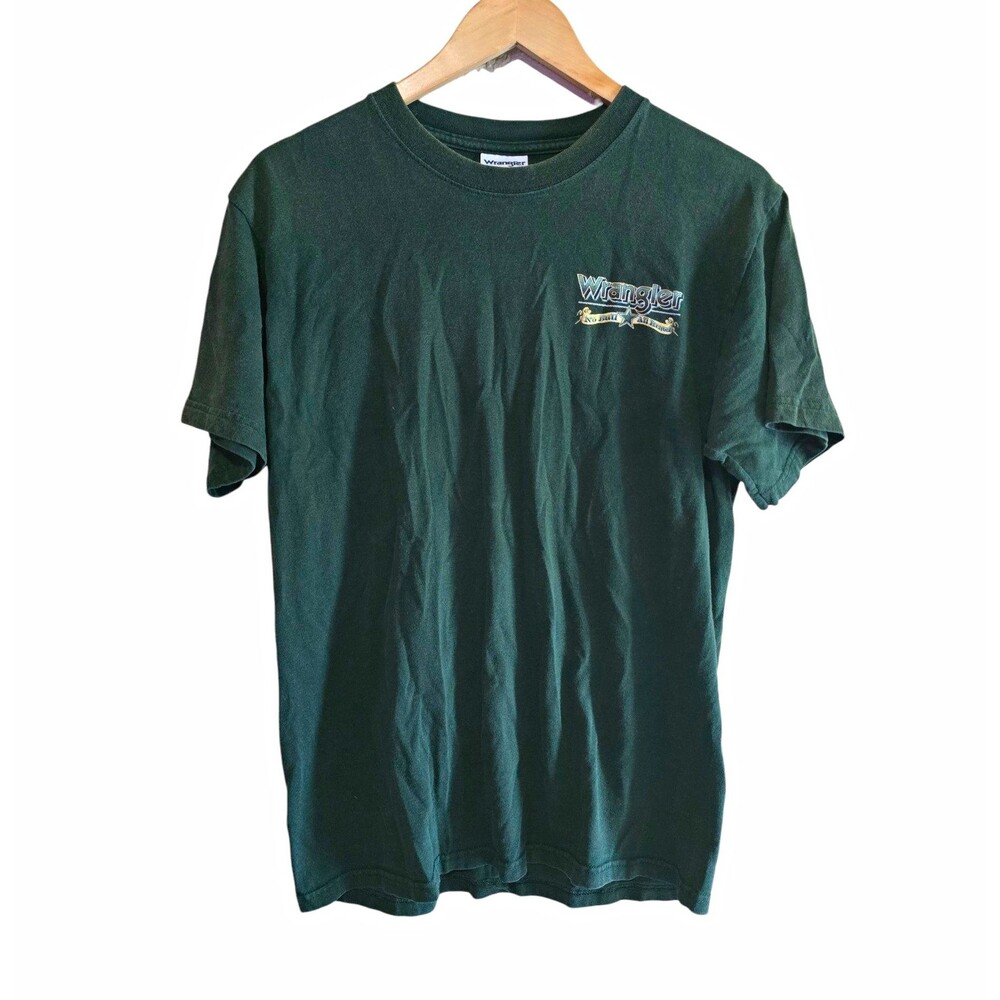 Vintage Wrangler T Shirt Mens Medium Green Bull Riding Rodeo Graphic